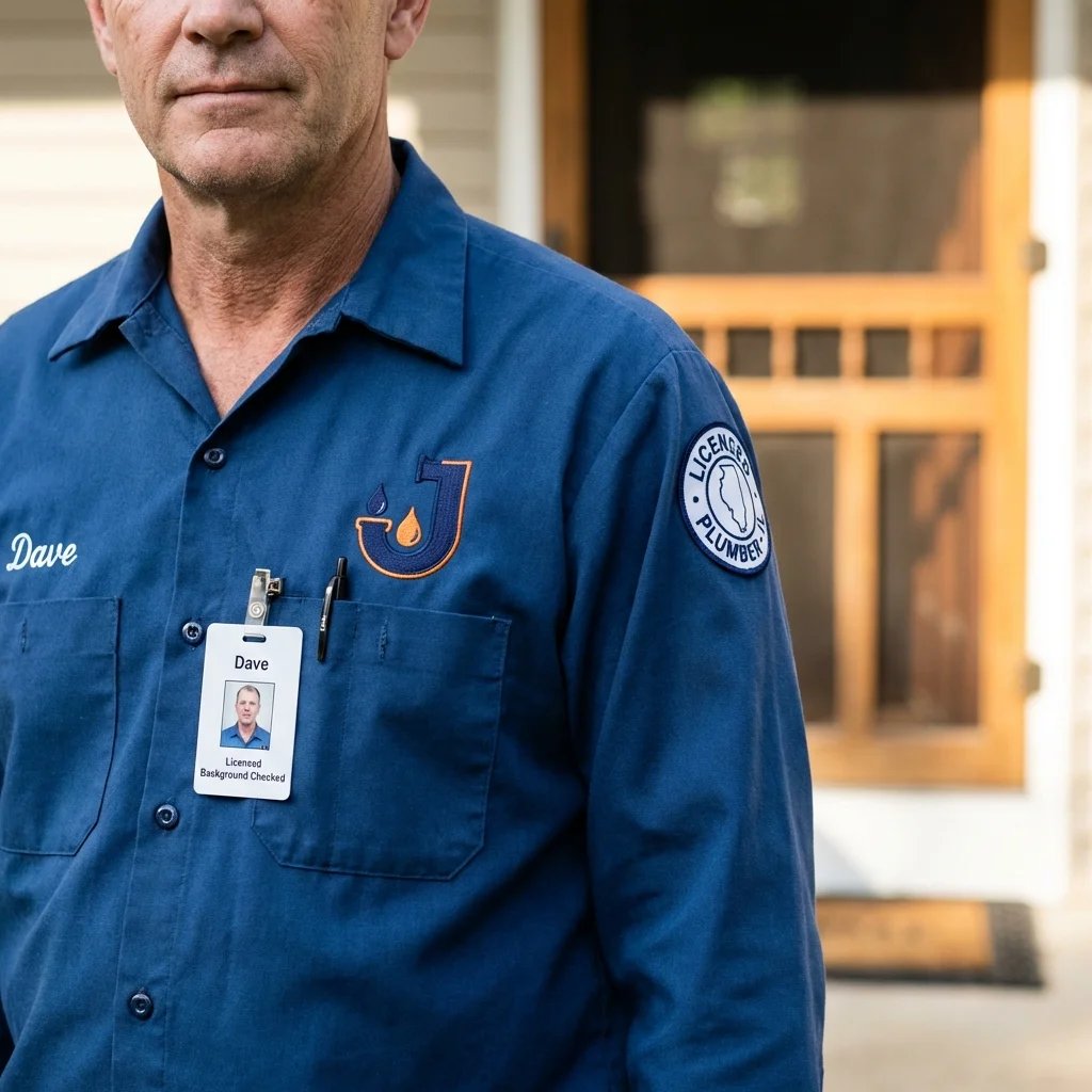 Licensed plumber showing ID badge in Jefferson, OR
