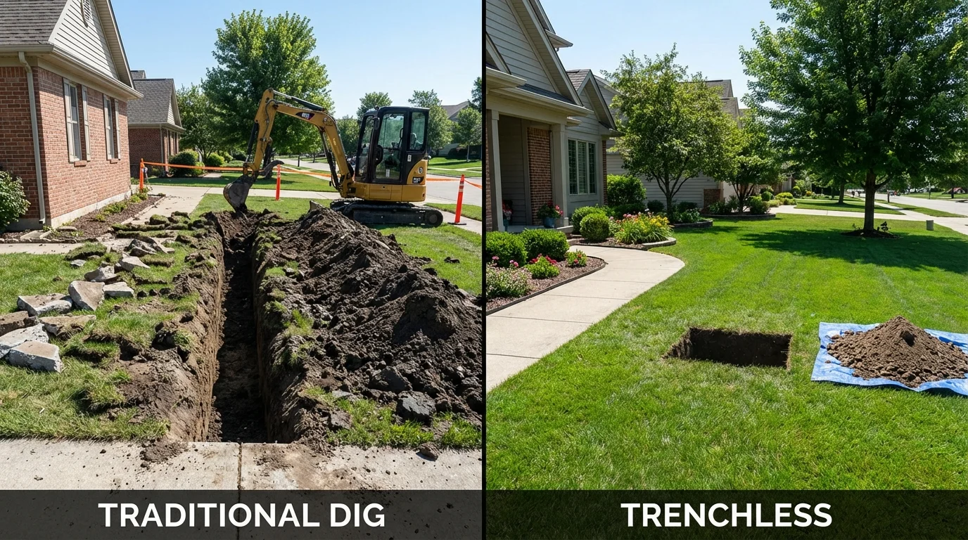 Trenchless sewer repair with minimal yard damage versus traditional excavation in Jefferson, OR